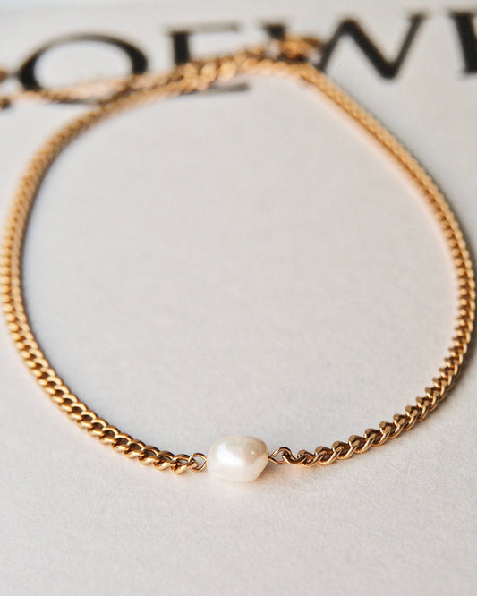 Gold Plated Baroque Natural Pearl Chain Choker Necklace