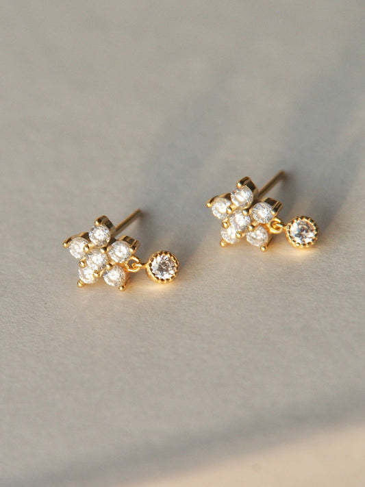 Gold Dainty Diamond Flower Stud Earrings