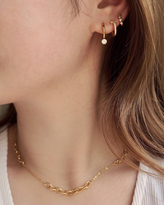 Gold Plated Minimal Diamond Small Hoop Earrings