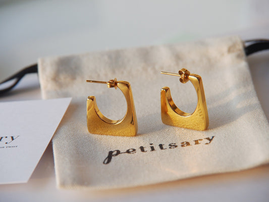 Gold Plated Minimal Gold Square Half Hoops Earrings