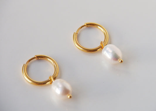 Gold Plated Natural Pearl Hoops