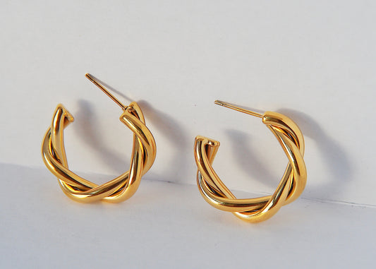 Gold Plated Twist Croissant Hoop Earrings